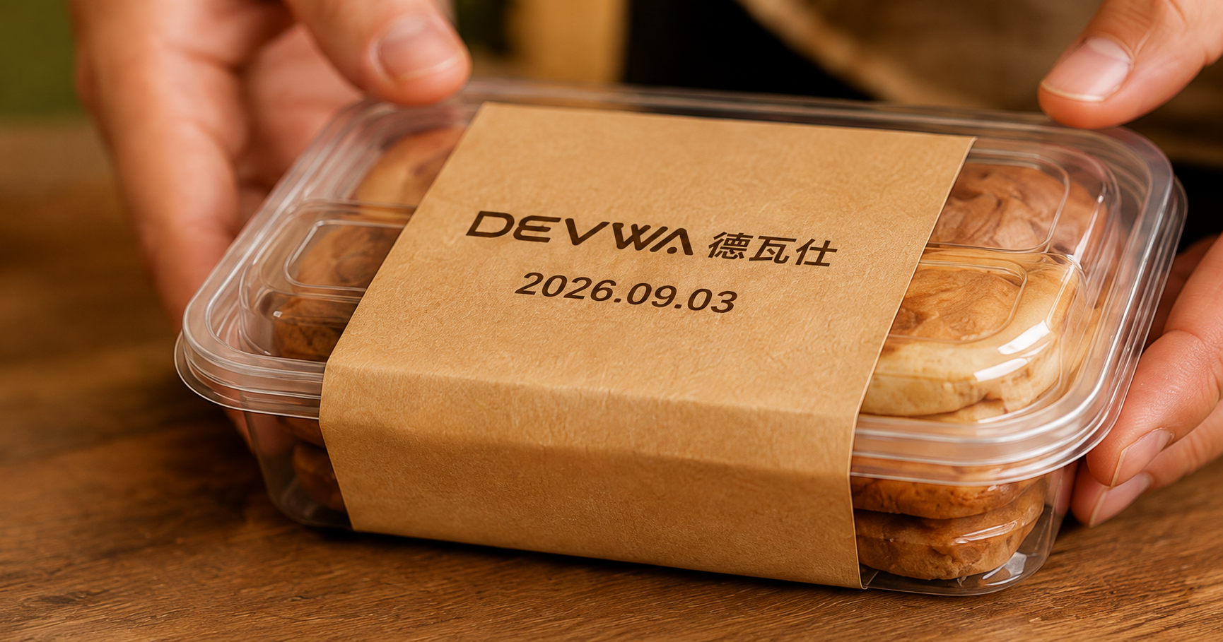带有品牌与日期信息的烘焙食品包装